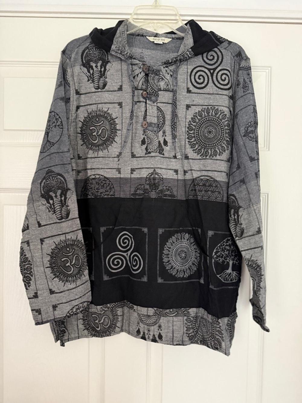 Boho Grey Black Hoodie Sweatshirt with Spiritual Print